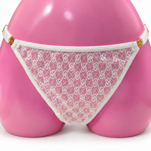 Tanga de Encaje Blanca con Detalles Dorados
