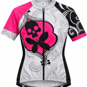 Jersey de Ciclismo para Mujer Skull Butterfly – Blanco y Fucsia