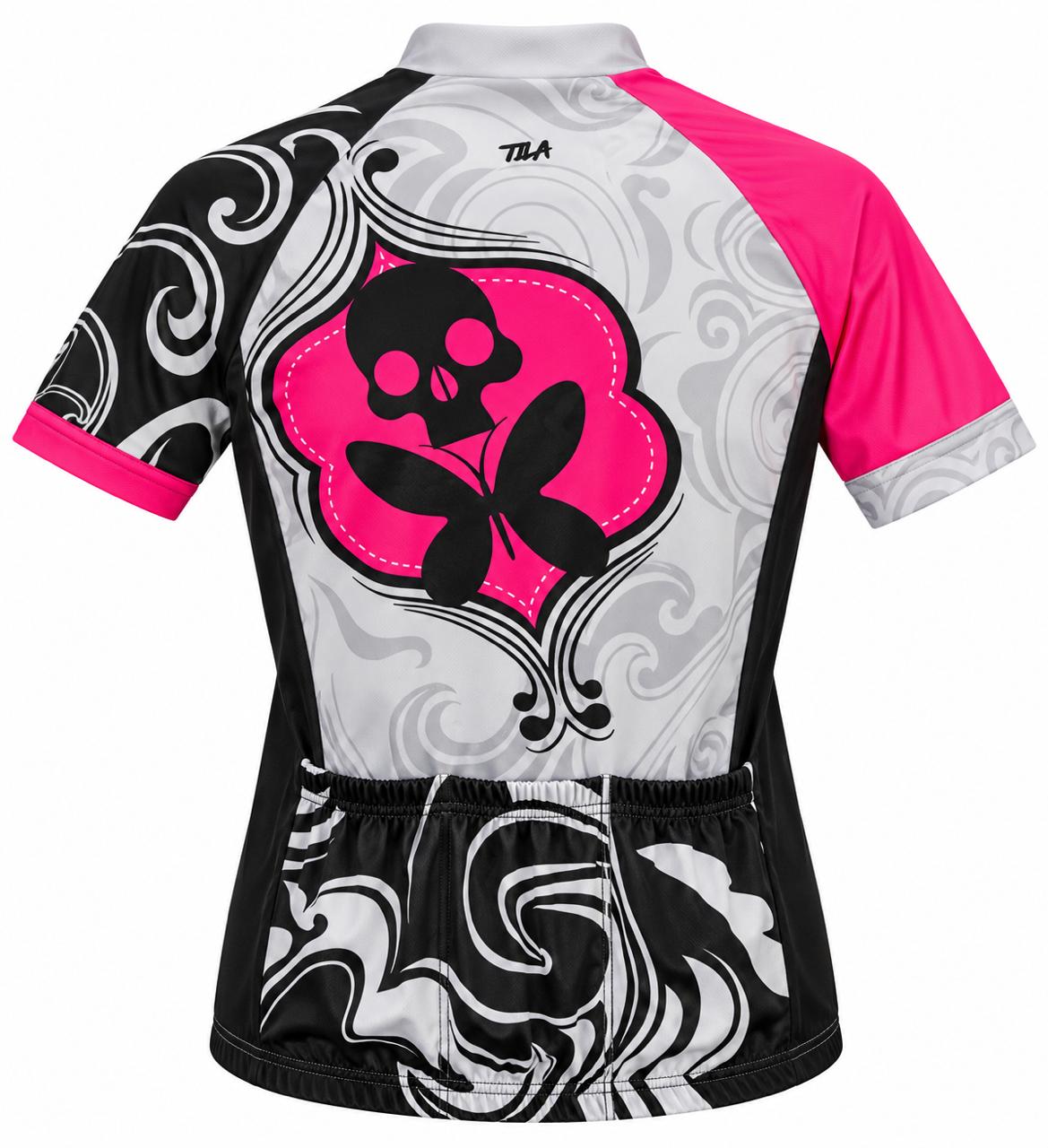 Jersey de Ciclismo para Mujer Skull Butterfly – Blanco y Fucsia - Imagen 2