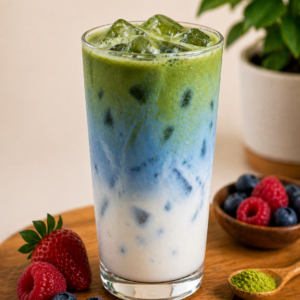 Iced blue matcha latte